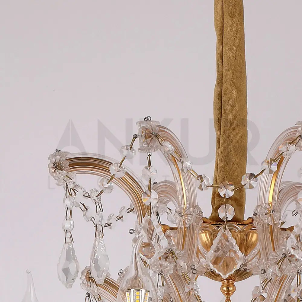 ANKUR VEGAS 6 LIGHT GOLDEN ARMS CRYSTAL CHANDELIER - Ankur Lighting