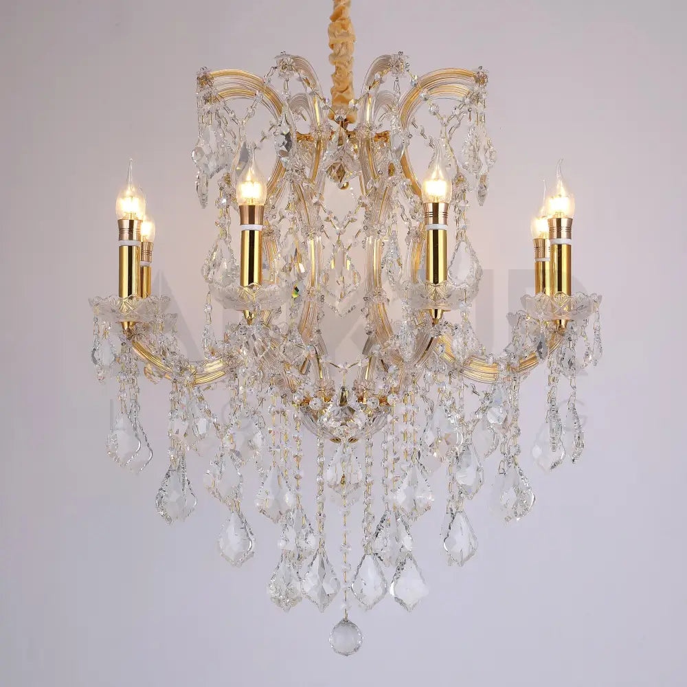 ANKUR VEGAS 8 LIGHT GOLDEN ARMS WITH CRYSTAL CHANDELIER - Ankur Lighting