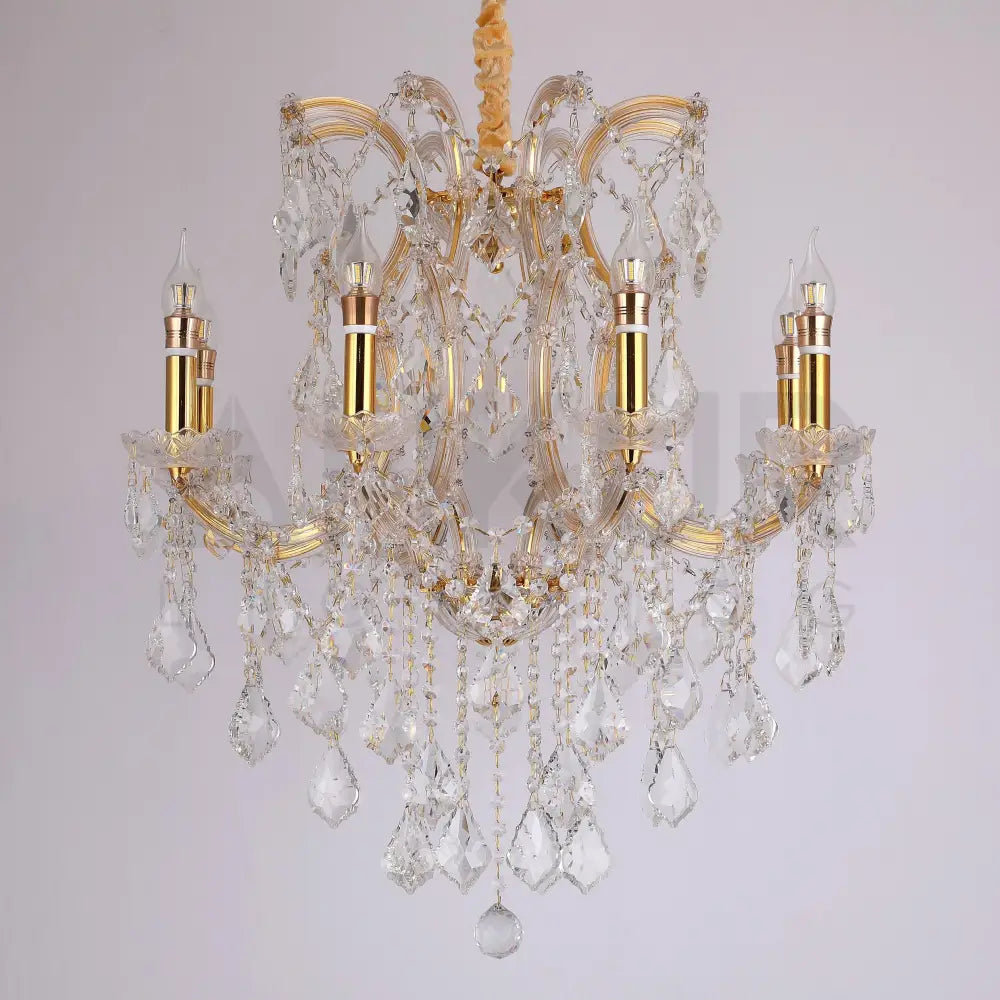 ANKUR VEGAS 8 LIGHT GOLDEN ARMS WITH CRYSTAL CHANDELIER - Ankur Lighting