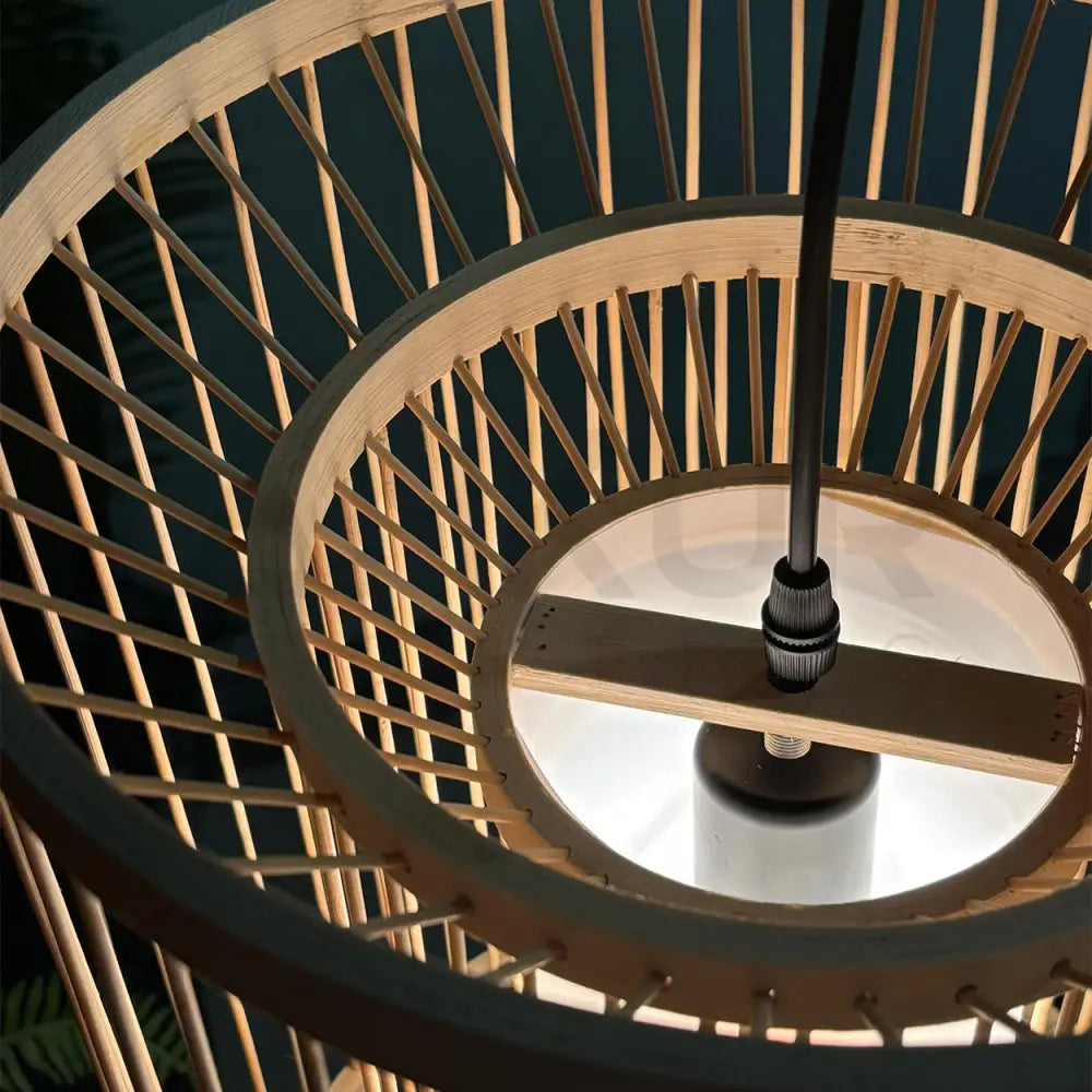 ANKUR VERDI NATURAL BAMBOO CANE AND FABRIC PENDANT LIGHT Pendant Light