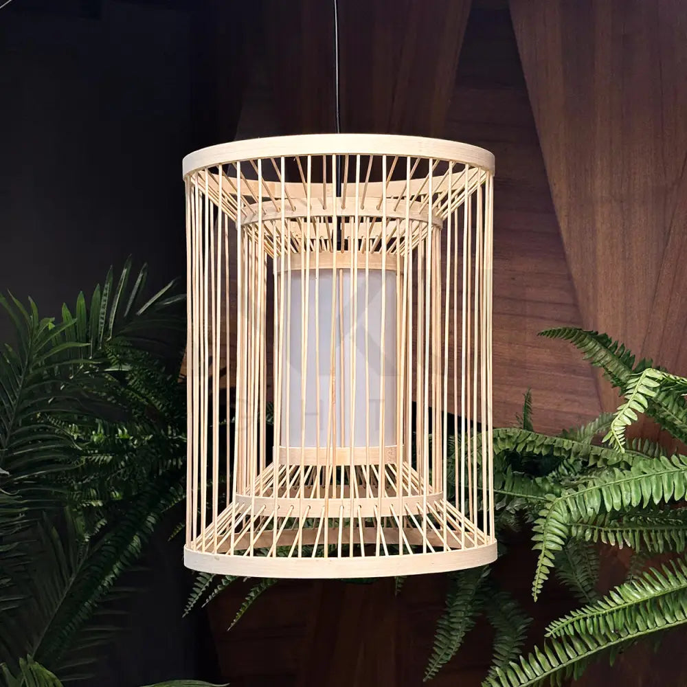 ANKUR VERDI NATURAL BAMBOO CANE AND FABRIC PENDANT LIGHT Pendant Light