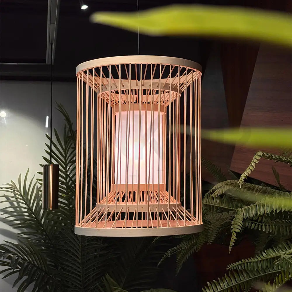 ANKUR VERDI NATURAL BAMBOO CANE AND FABRIC PENDANT LIGHT Pendant Light