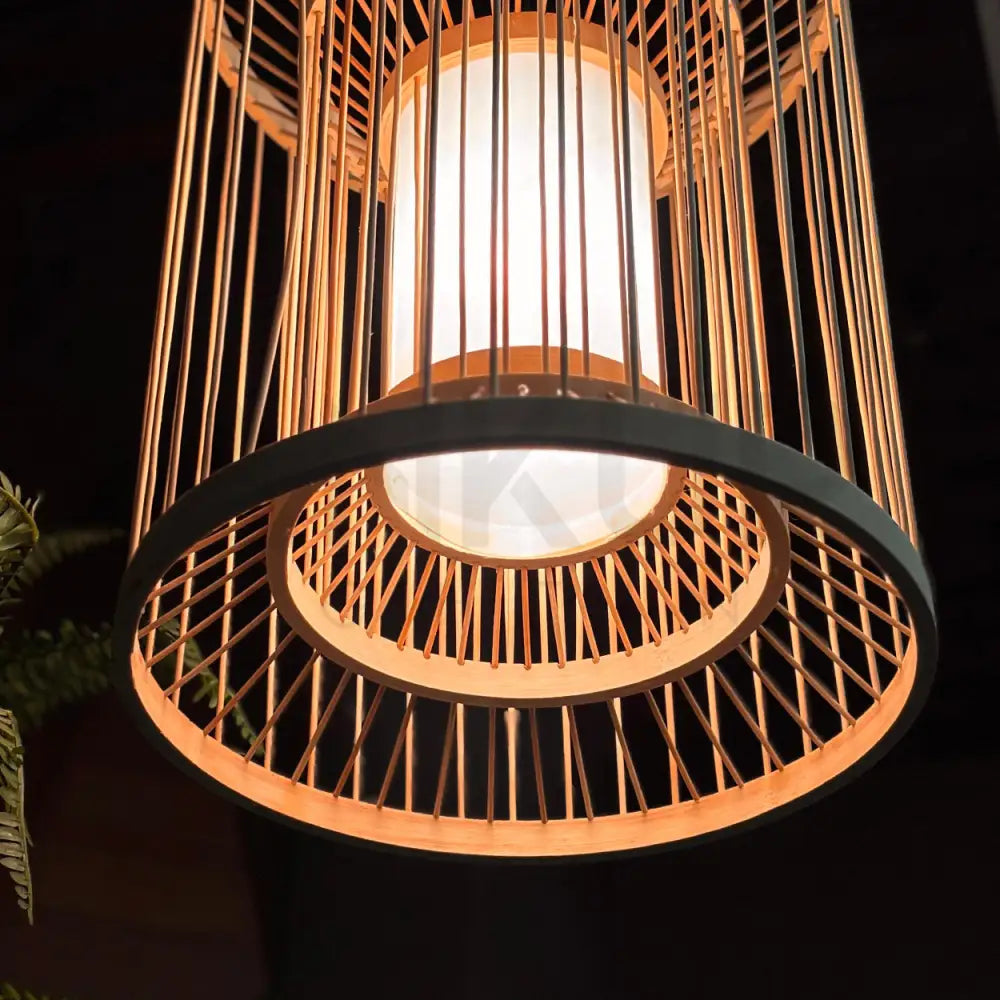 ANKUR VERDI NATURAL BAMBOO CANE AND FABRIC PENDANT LIGHT Pendant Light