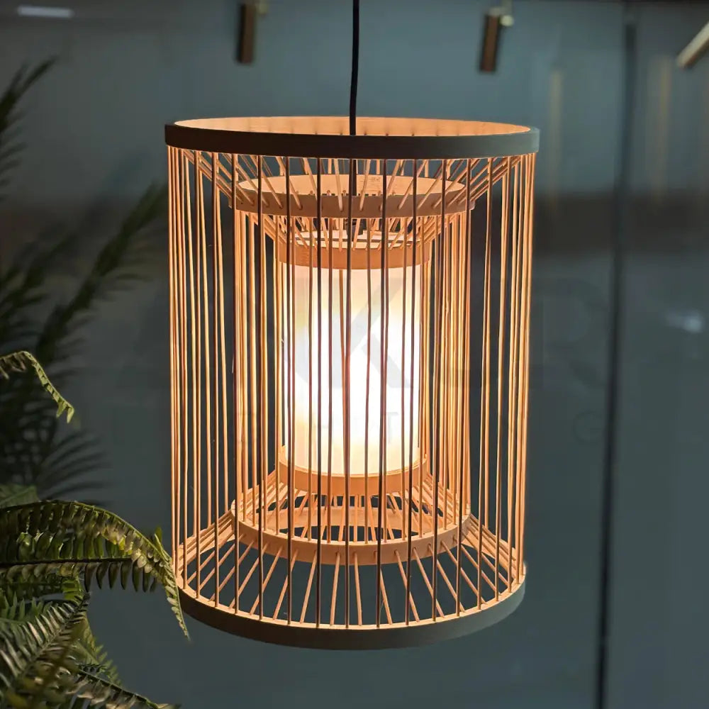 ANKUR VERDI NATURAL BAMBOO CANE AND FABRIC PENDANT LIGHT Pendant Light