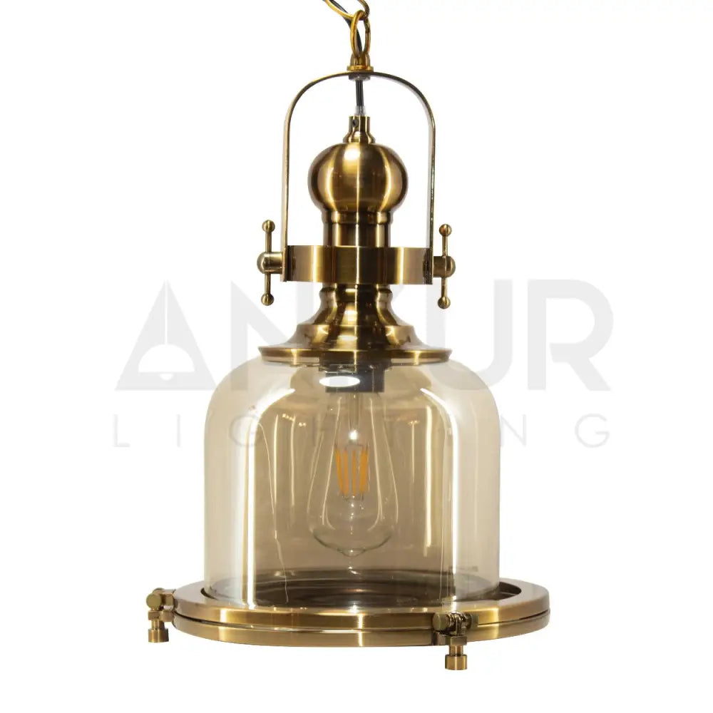 ANTIQUE BRASS GLASS CYLINDER HANGING LIGHT - Ankur Lighting