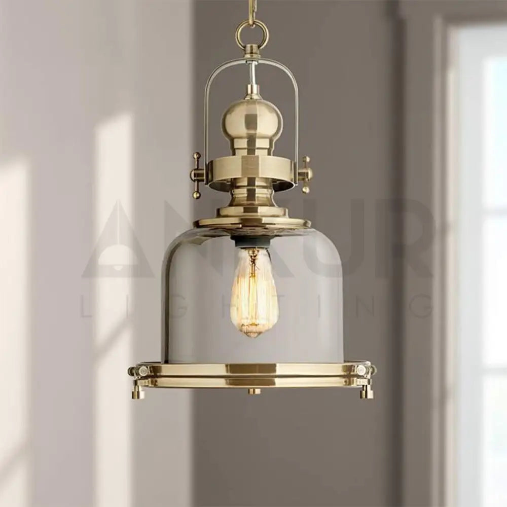 ANTIQUE BRASS GLASS CYLINDER HANGING LIGHT - Ankur Lighting
