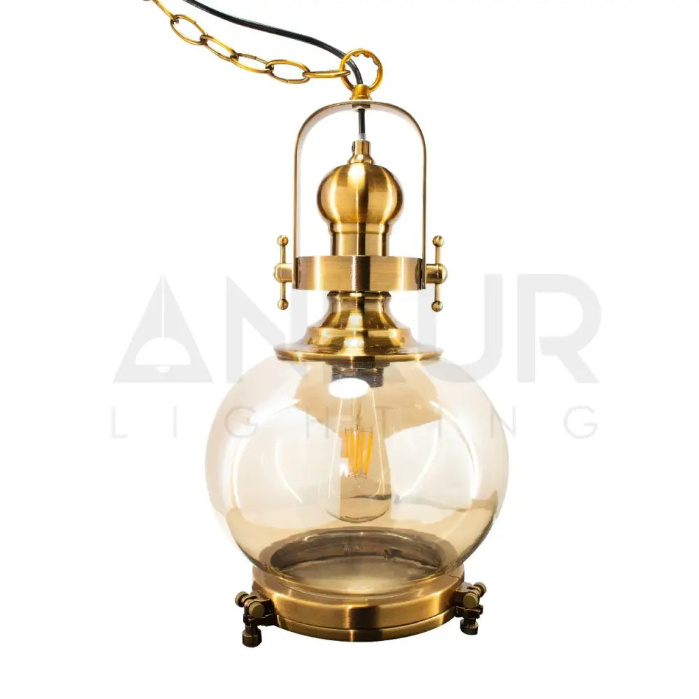 ANTIQUE BRASS GLASS GLOBE HANGING LIGHT - Ankur Lighting
