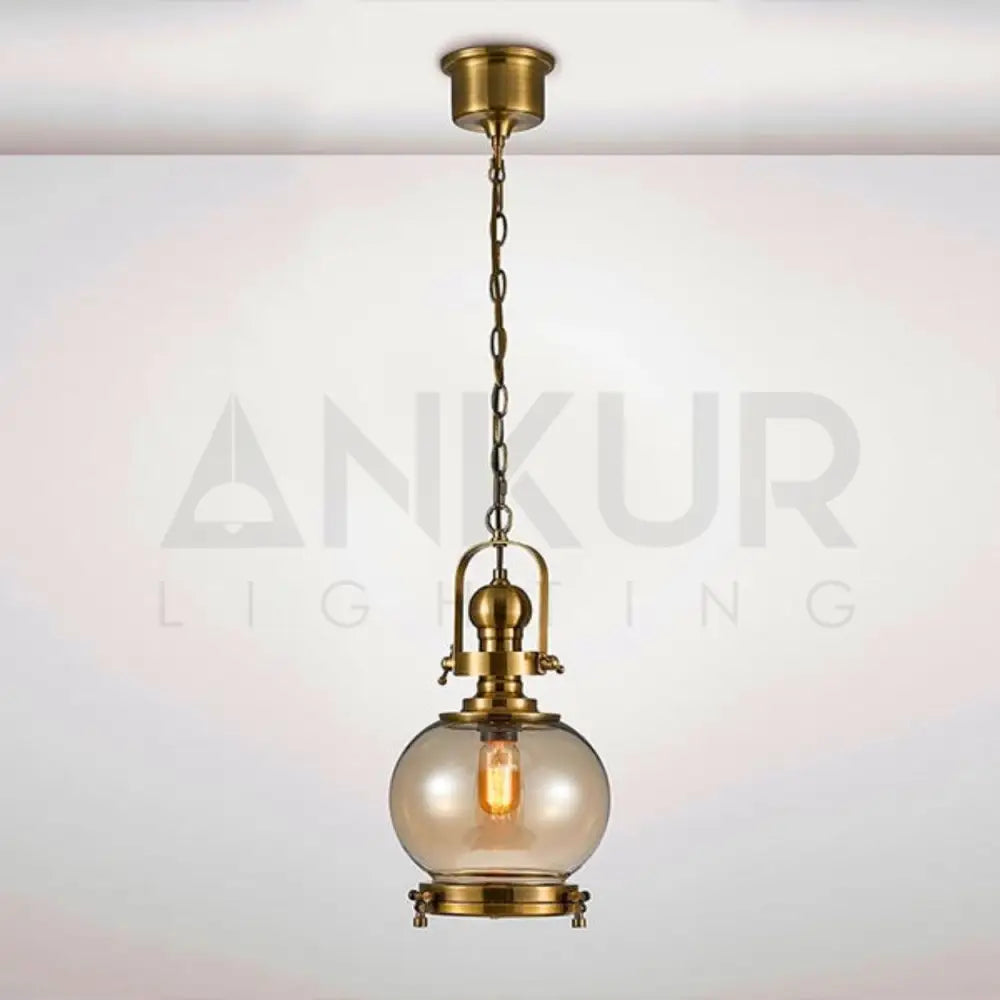 ANTIQUE BRASS GLASS GLOBE HANGING LIGHT - Ankur Lighting