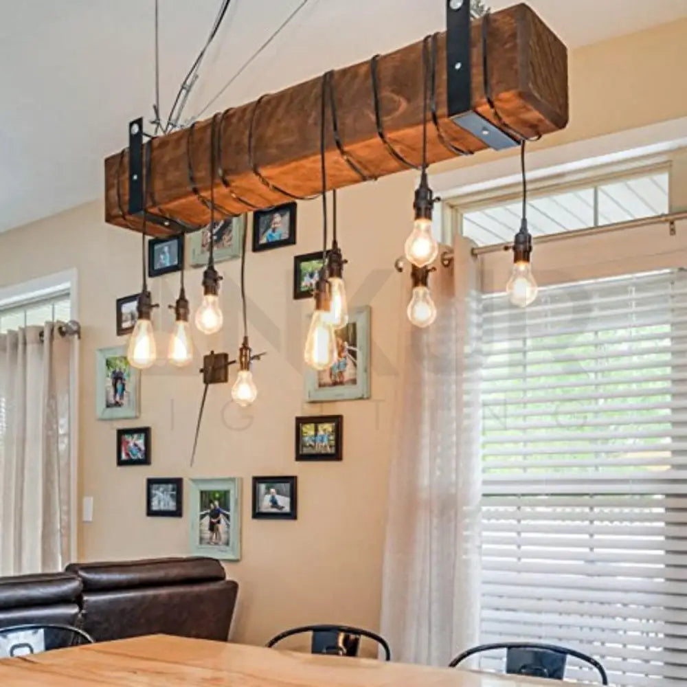 ANKUR WOODEN LOG ROPE HANGING VINTAGE CHANDELIER - Ankur Lighting