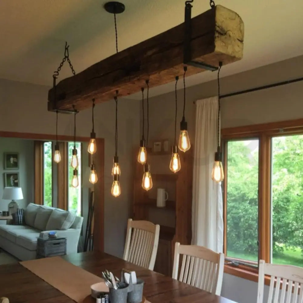 ANKUR WOODEN LOG ROPE HANGING VINTAGE CHANDELIER - Ankur Lighting