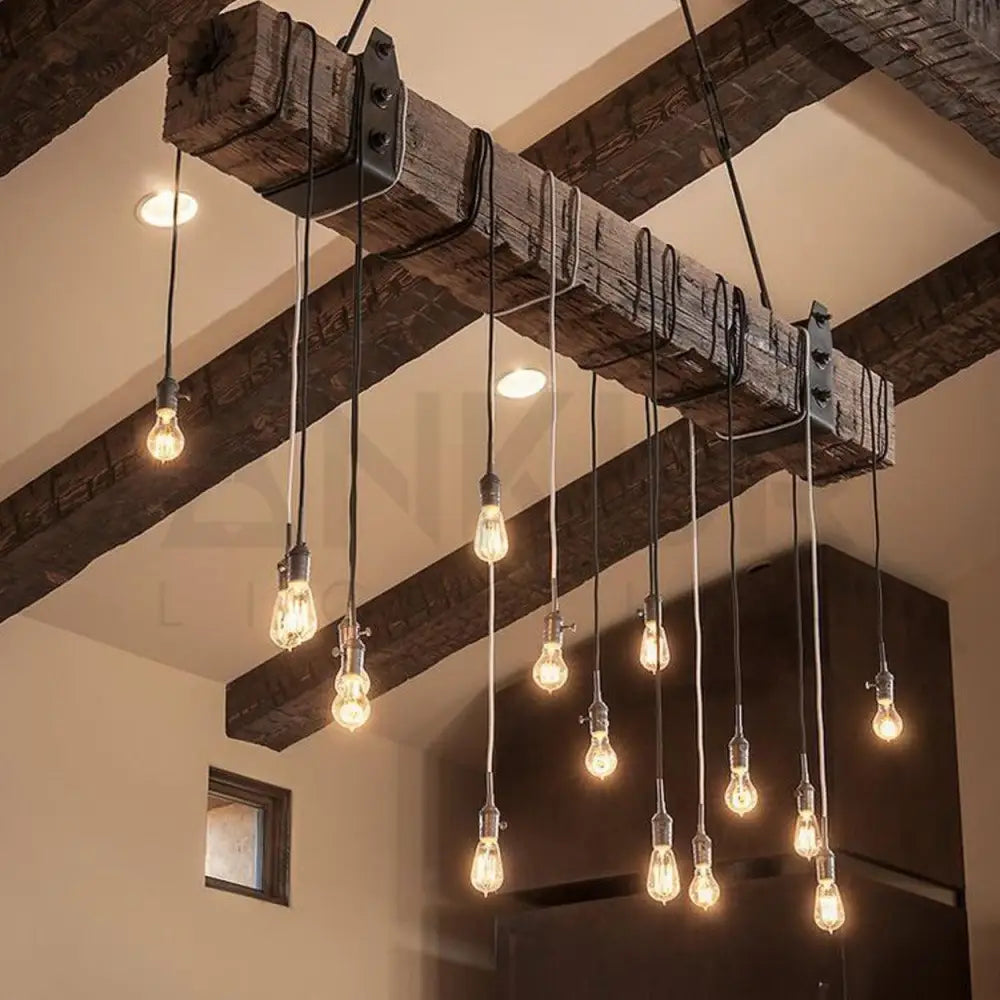 ANKUR WOODEN LOG ROPE HANGING VINTAGE CHANDELIER - Ankur Lighting