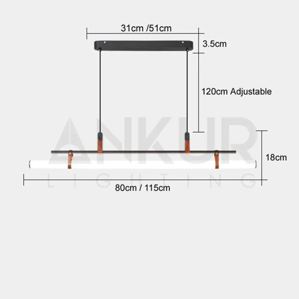 ANNA LINEAR LED TUBE WITH LEATHER HANGING LIGHT - Ankur Lighting