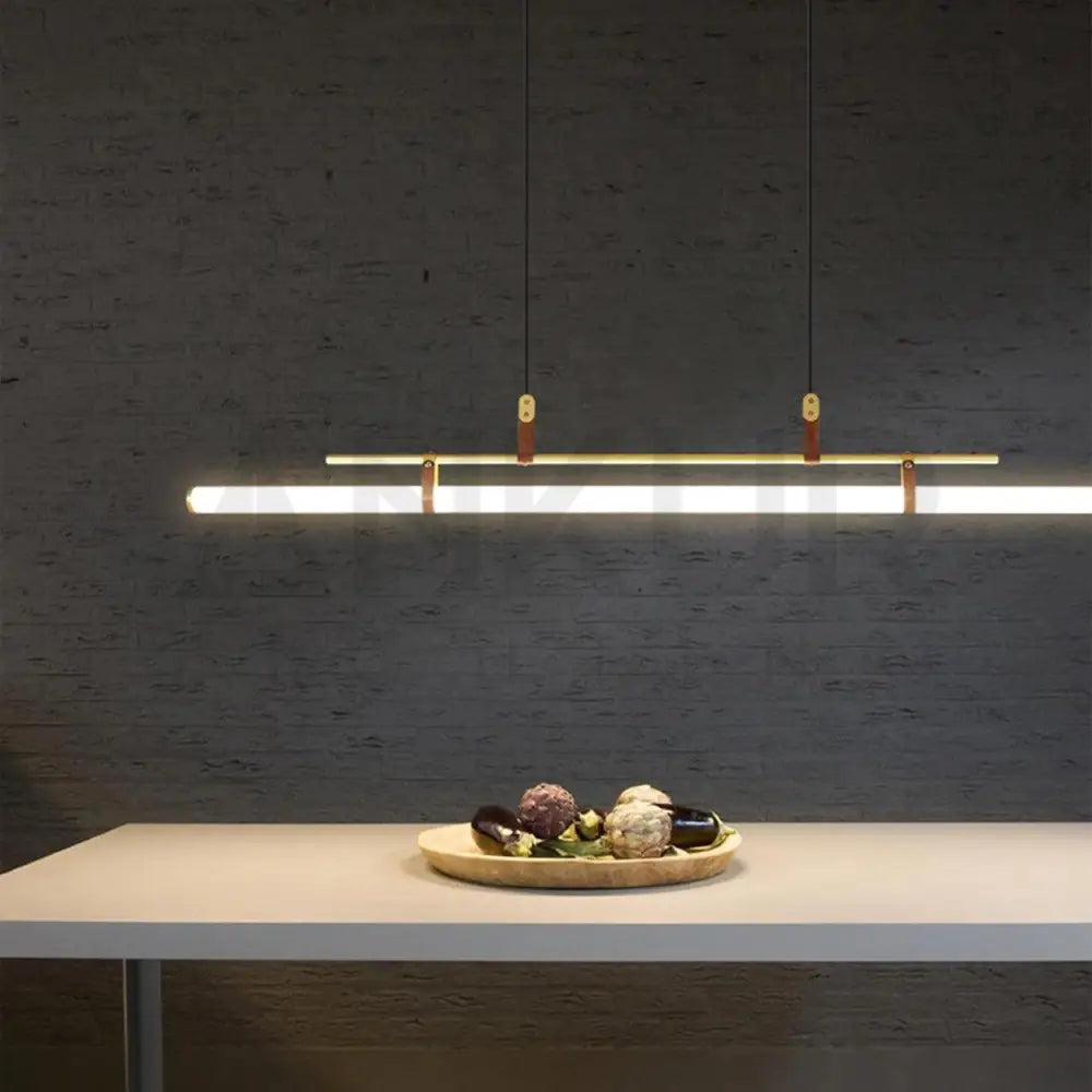 ANNA LINEAR LED TUBE WITH LEATHER HANGING LIGHT - Ankur Lighting