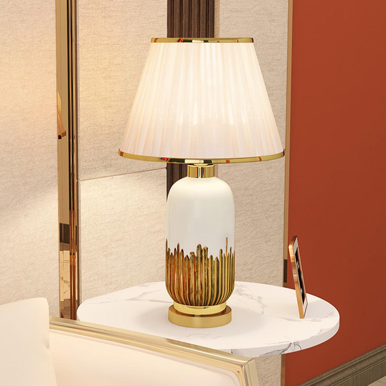 CAPSULE GOLD AND WHITE CERAMIC TABLE LAMP BEDSIDE LAMP - Ankur Lighting