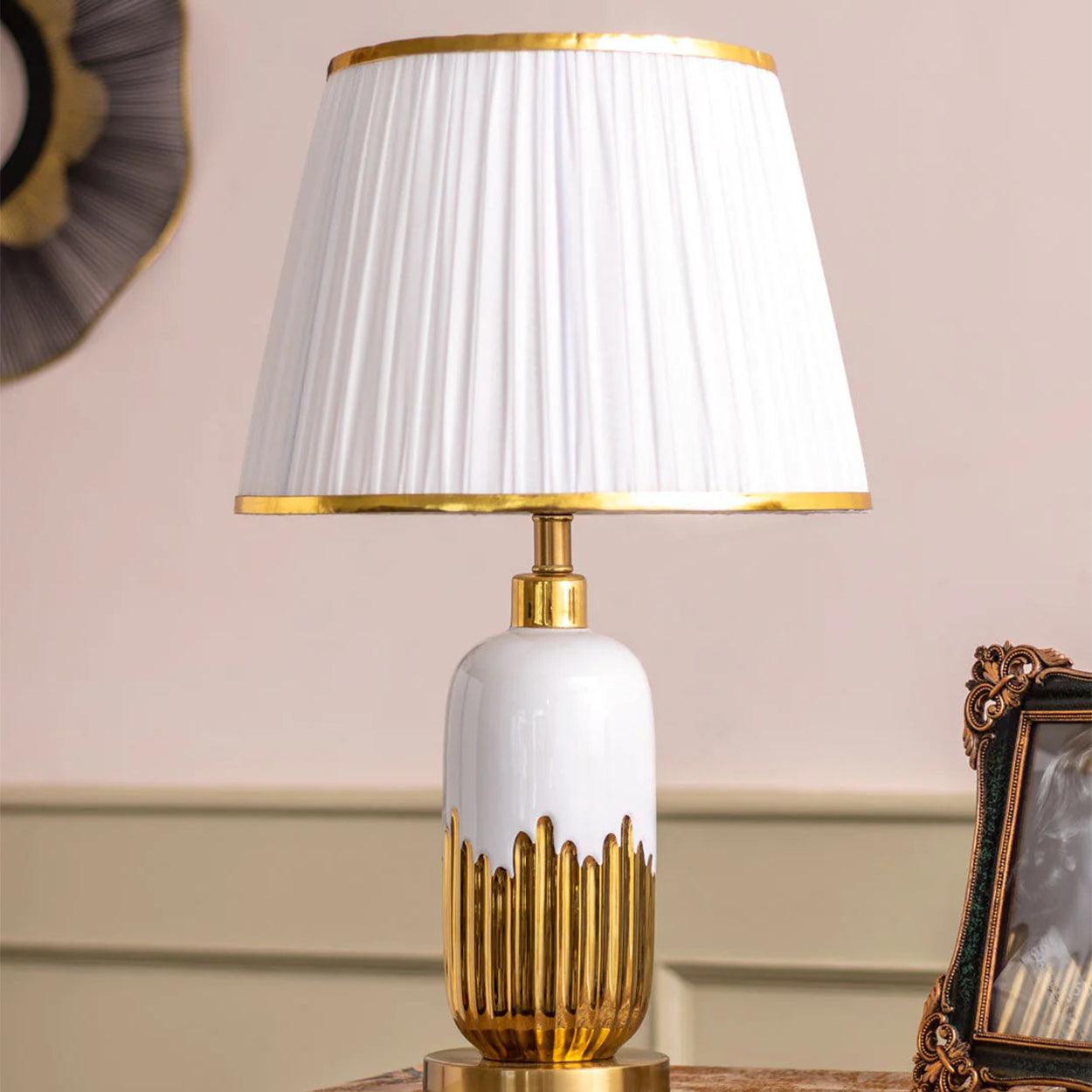 CAPSULE GOLD AND WHITE CERAMIC TABLE LAMP BEDSIDE LAMP - Ankur Lighting