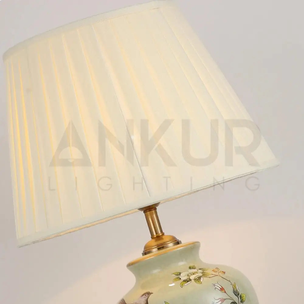 CHIRP FLORAL PATTERN CERAMIC TABLE LAMP SLIM AND FAT - Ankur Lighting
