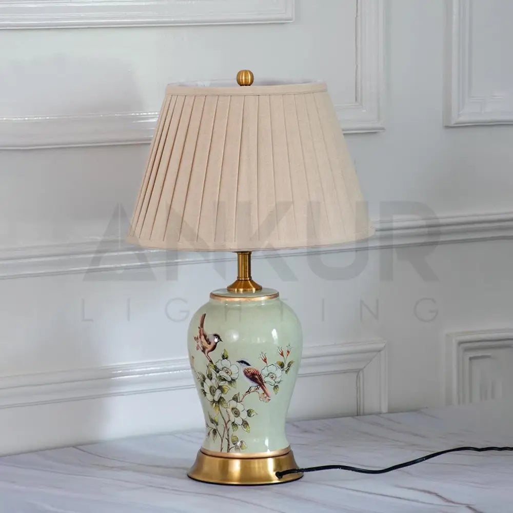 CHIRP FLORAL PATTERN CERAMIC TABLE LAMP SLIM AND FAT - Ankur Lighting