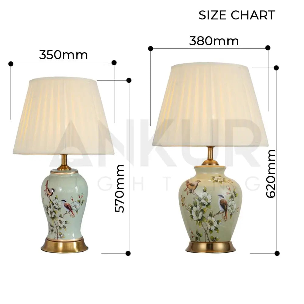 CHIRP FLORAL PATTERN CERAMIC TABLE LAMP SLIM AND FAT - Ankur Lighting