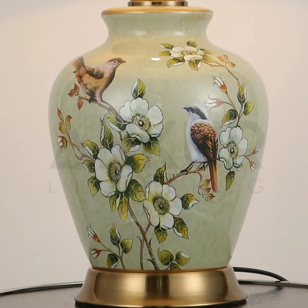CHIRP FLORAL PATTERN CERAMIC TABLE LAMP SLIM AND FAT - Ankur Lighting