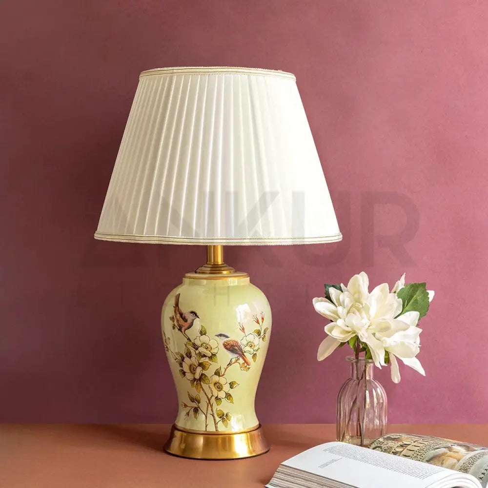 CHIRP FLORAL PATTERN CERAMIC TABLE LAMP SLIM AND FAT - Ankur Lighting