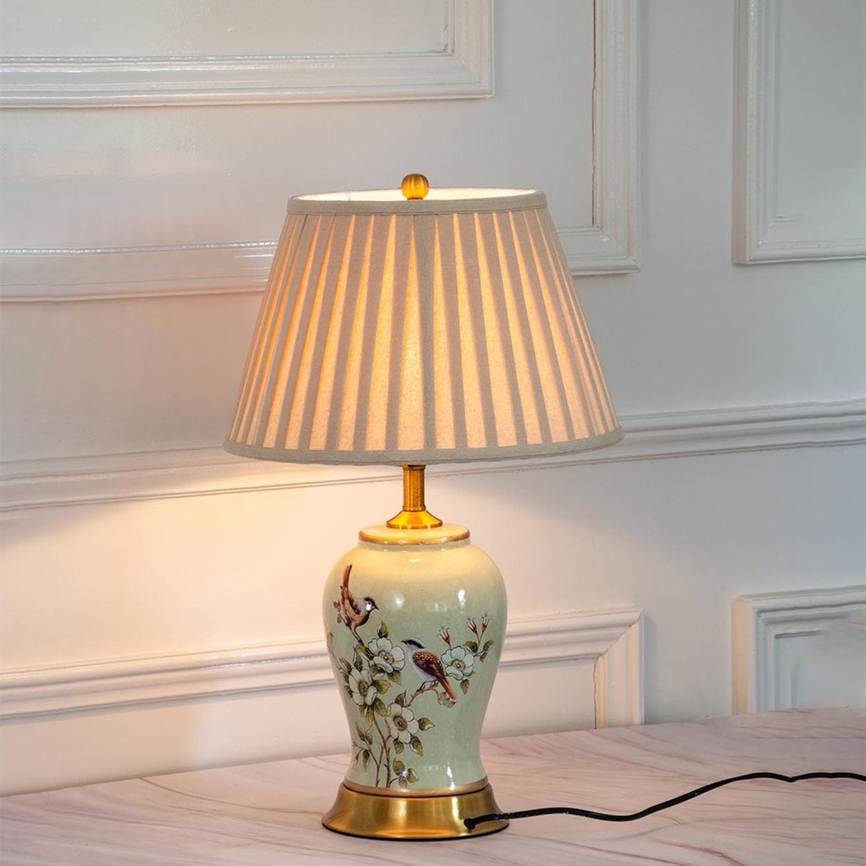 CHIRP FLORAL PATTERN CERAMIC TABLE LAMP SLIM AND FAT - Ankur Lighting