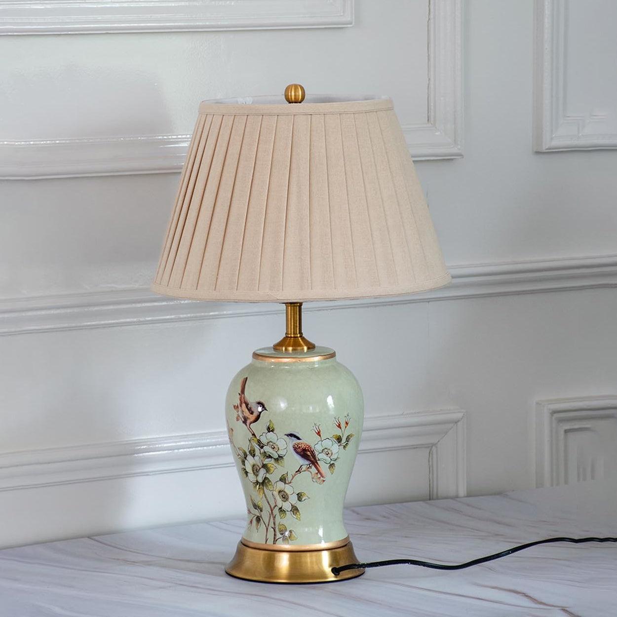 CHIRP FLORAL PATTERN CERAMIC TABLE LAMP SLIM AND FAT - Ankur Lighting