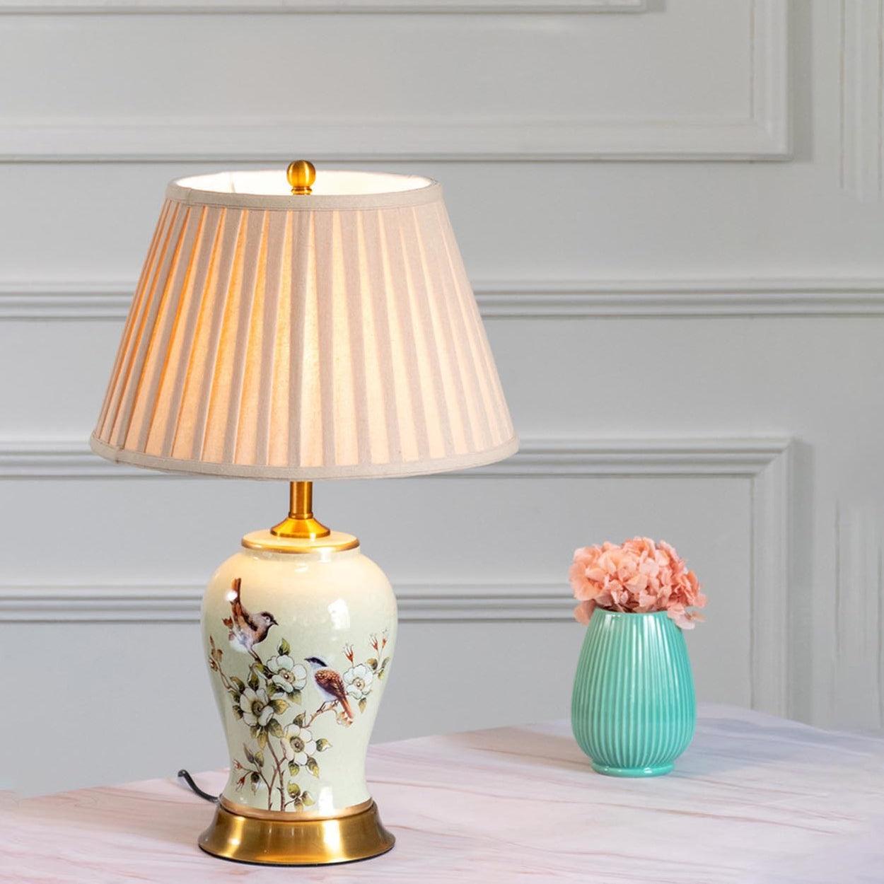 CHIRP FLORAL PATTERN CERAMIC TABLE LAMP SLIM AND FAT - Ankur Lighting