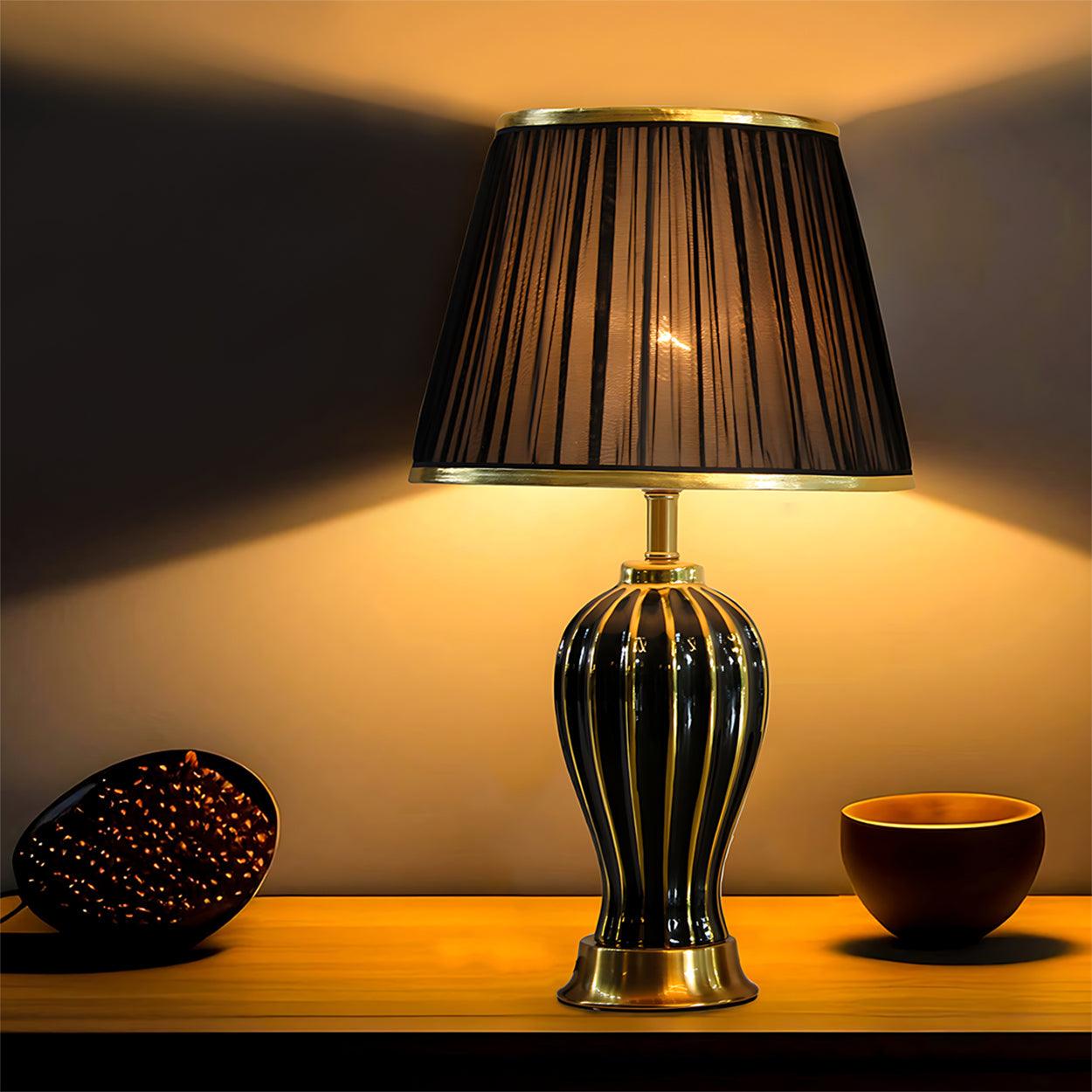 DRIB MODERN GOLDEN STRIPED CERAMIC TABLE LAMP - Ankur Lighting