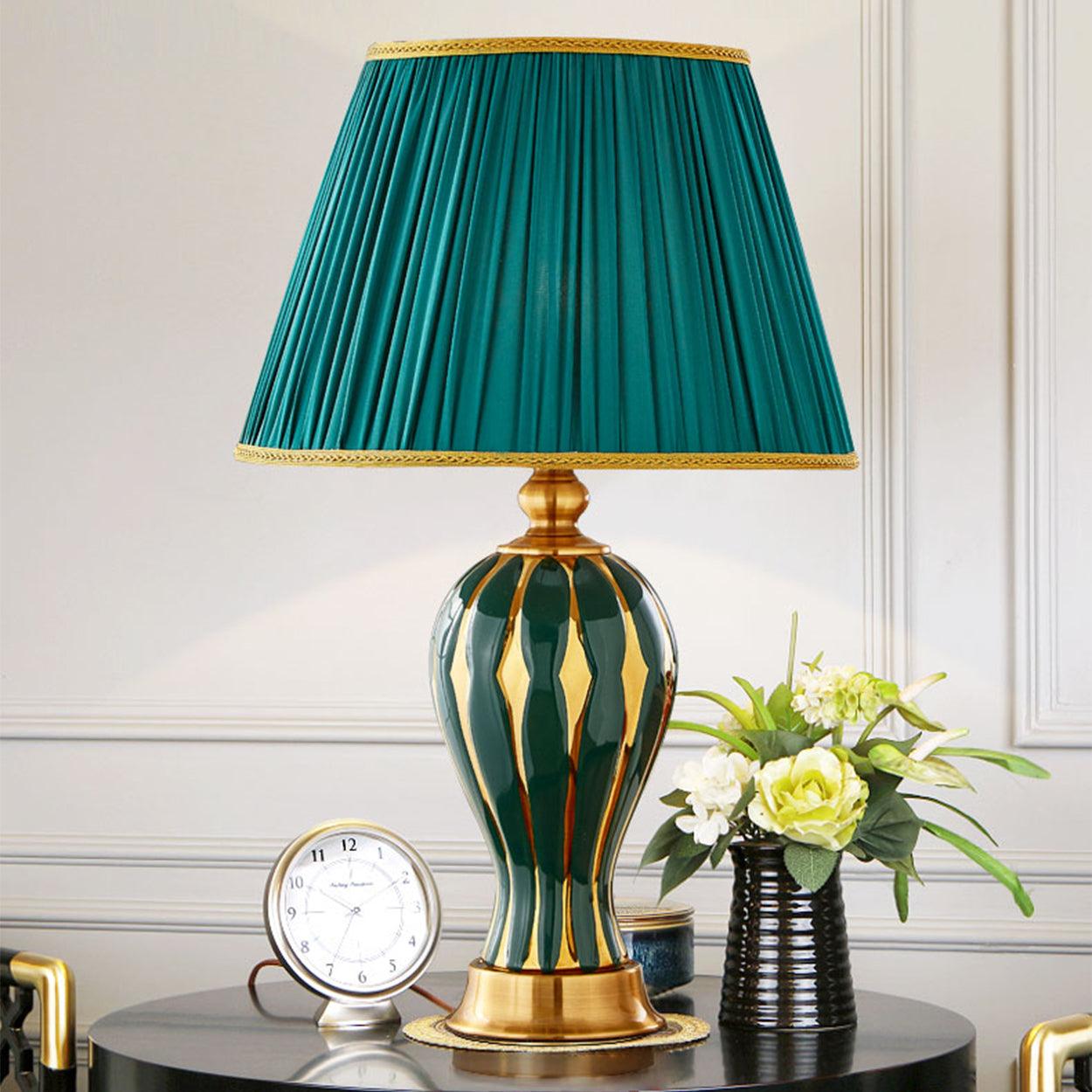 DRIB MODERN GOLDEN STRIPED CERAMIC TABLE LAMP - Ankur Lighting