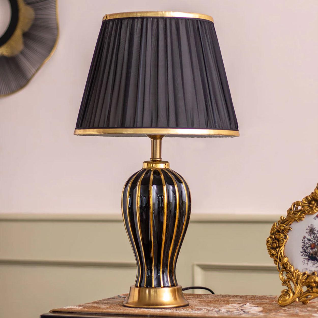 DRIB MODERN GOLDEN STRIPED CERAMIC TABLE LAMP - Ankur Lighting