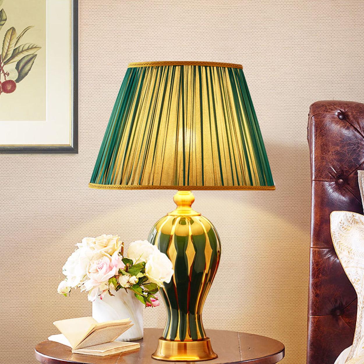 DRIB MODERN GOLDEN STRIPED CERAMIC TABLE LAMP - Ankur Lighting