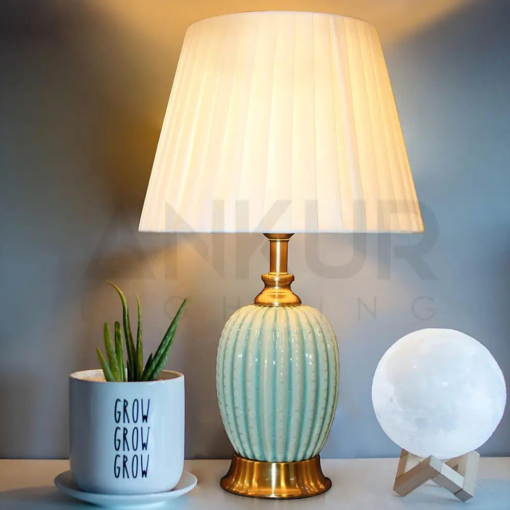 FLUTED CERAMIC BEDSIDE TABLE LAMP - Ankur Lighting