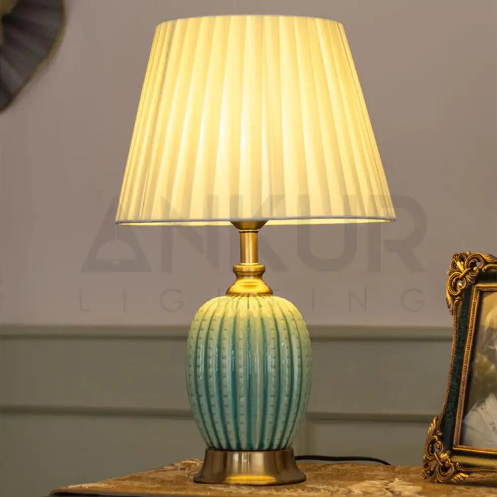 FLUTED CERAMIC BEDSIDE TABLE LAMP - Ankur Lighting