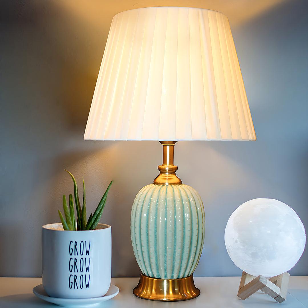 FLUTED CERAMIC BEDSIDE TABLE LAMP - Ankur Lighting