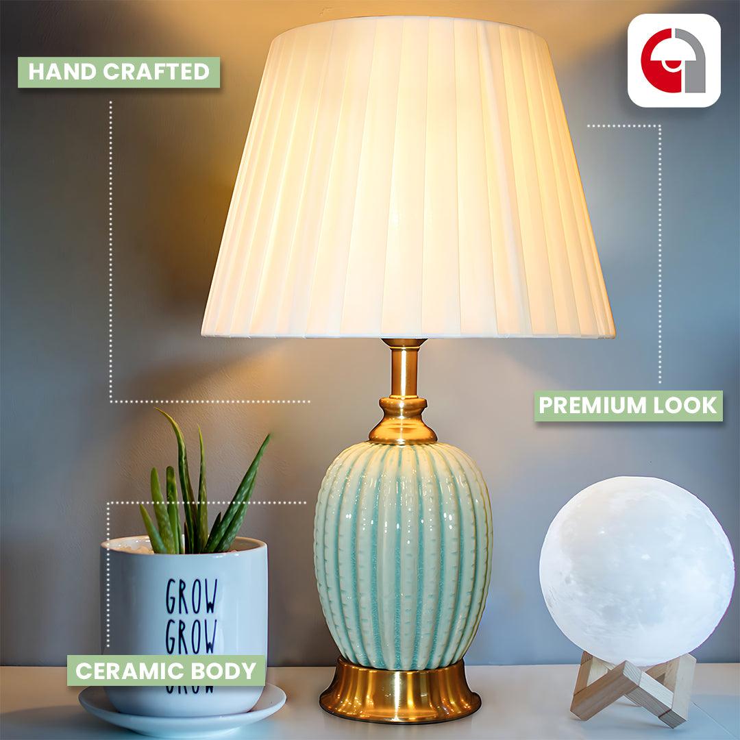 FLUTED CERAMIC BEDSIDE TABLE LAMP - Ankur Lighting