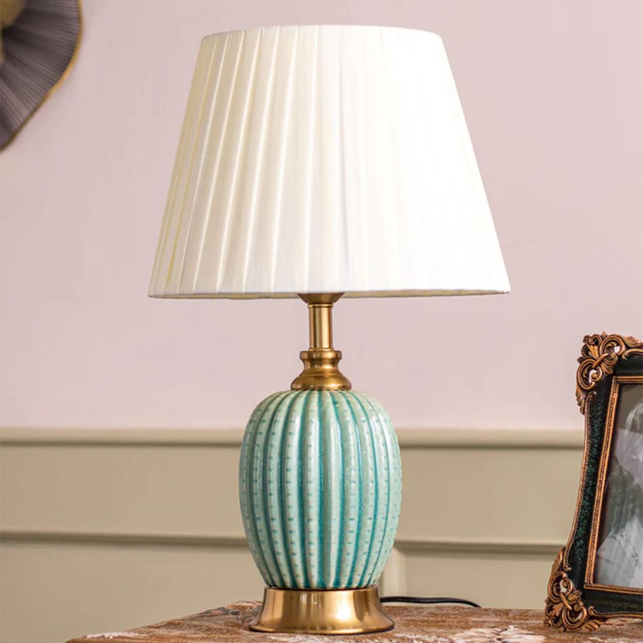 FLUTED CERAMIC BEDSIDE TABLE LAMP - Ankur Lighting