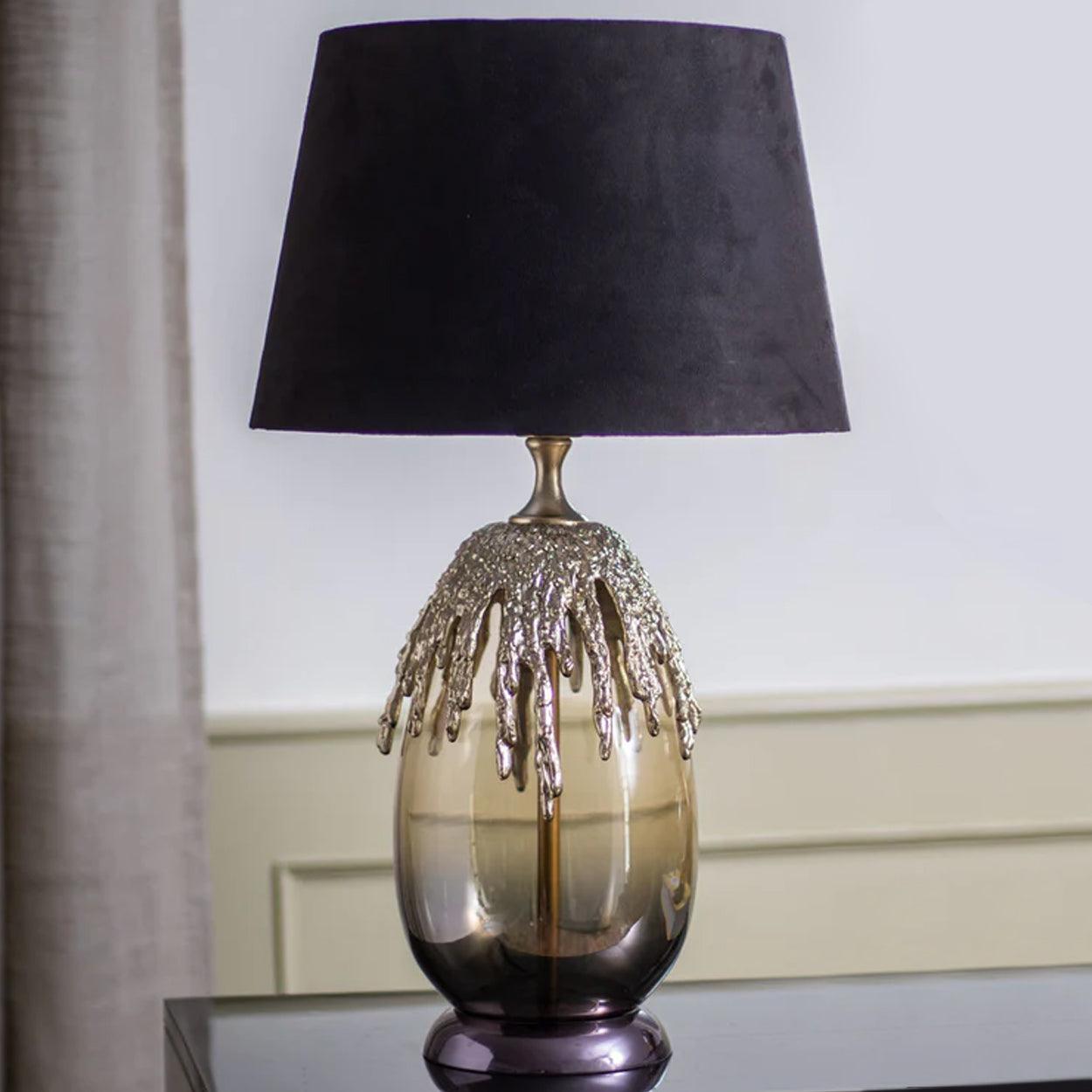 LUMA HANDMADE METAL AND GLASS BEDSIDE TABLE LAMP - Ankur Lighting