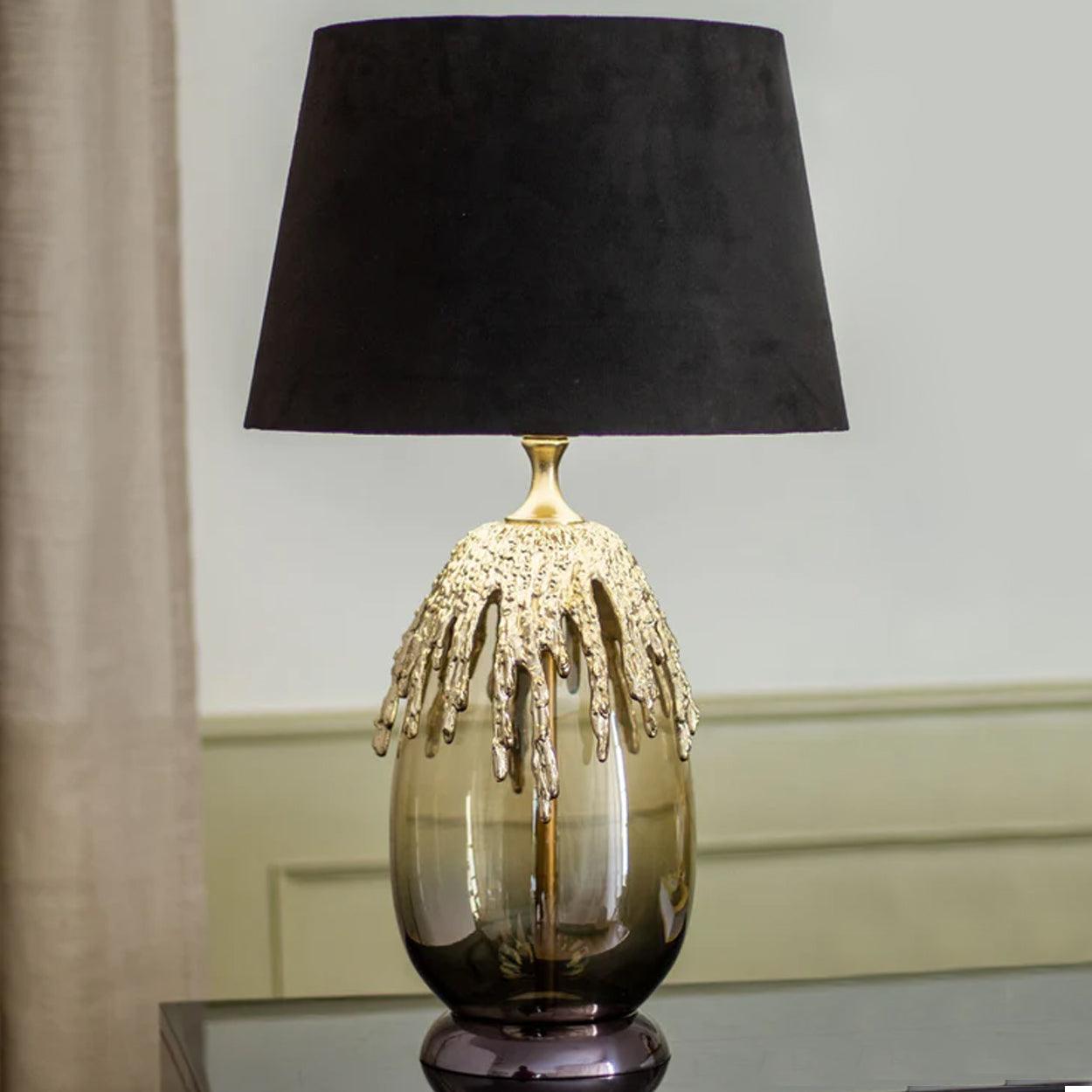 LUMA HANDMADE METAL AND GLASS BEDSIDE TABLE LAMP - Ankur Lighting