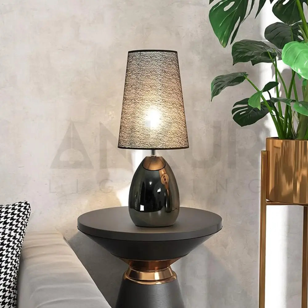 NOIR GLOSSY BLACK METAL BEDSIDE TABLE LAMP - Ankur Lighting