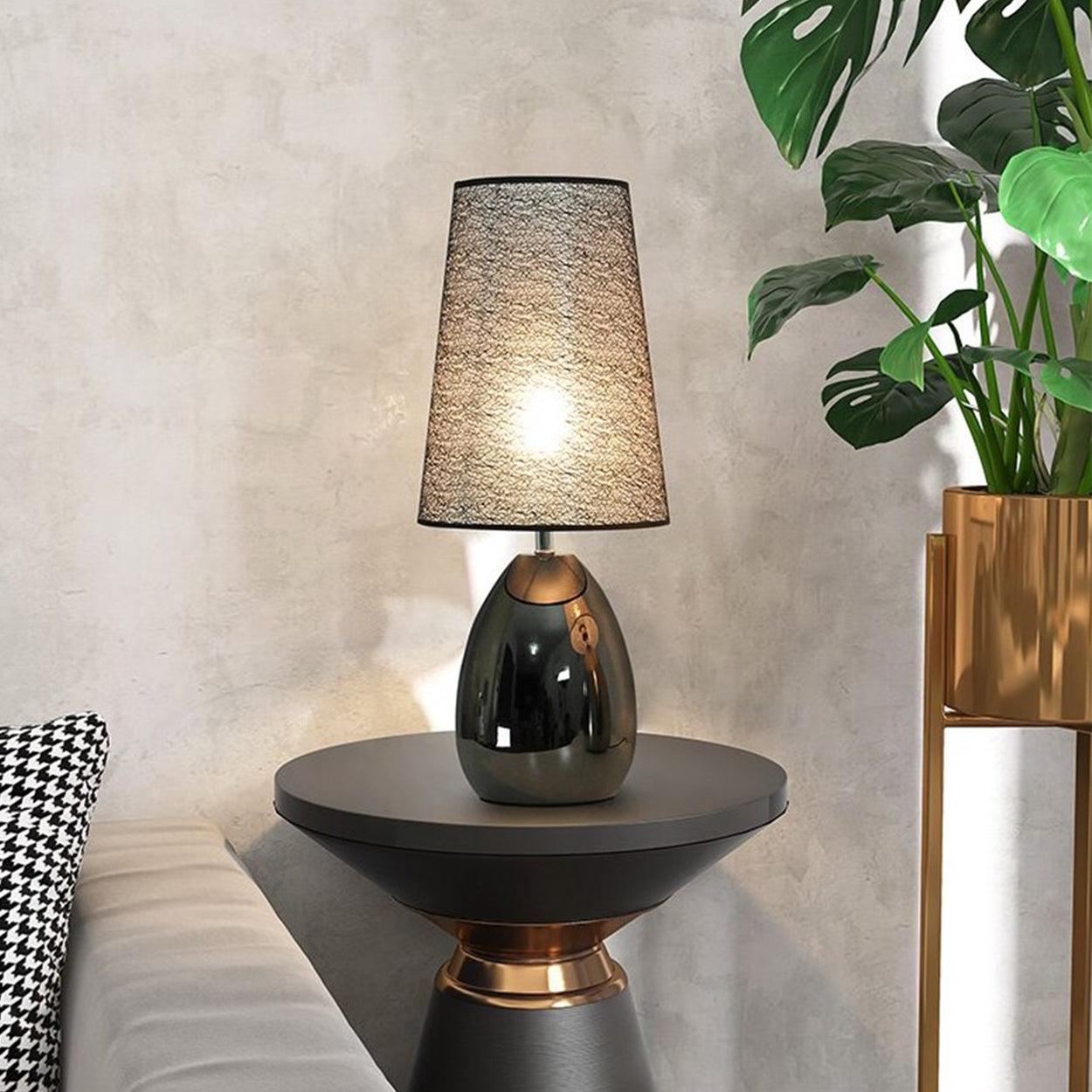 NOIR GLOSSY BLACK METAL BEDSIDE TABLE LAMP - Ankur Lighting