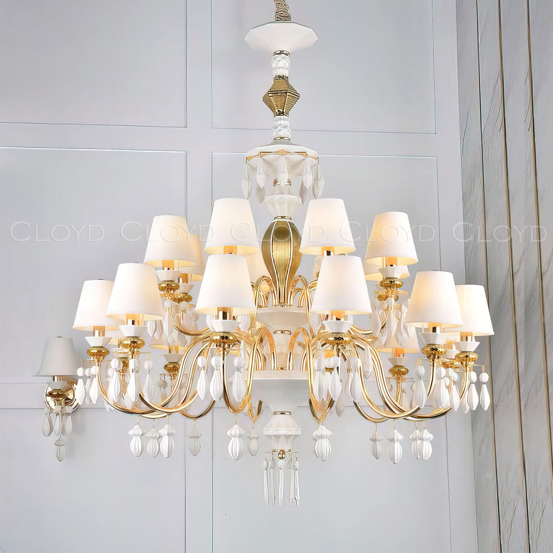 ANKUR BELLE ODRA MODERN DESIGNER LUXURY CERAMIC DOUBLE HEIGHT CLASSIC CHANDELIER FOR HOME LIGHTING