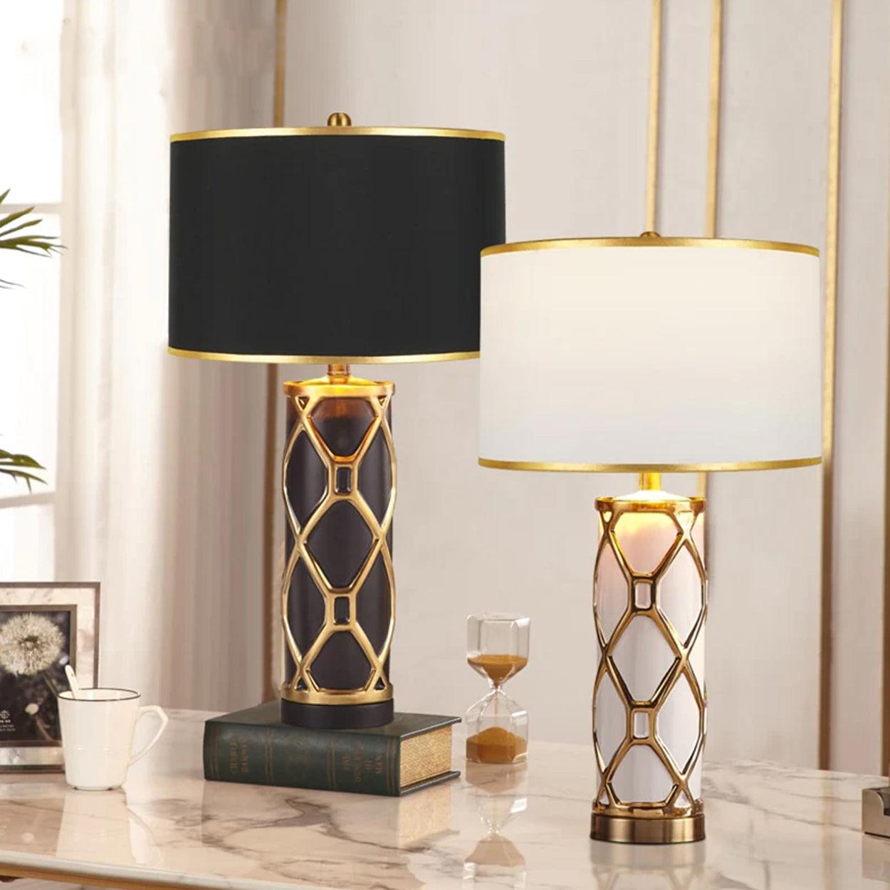 ROWAN MODERN GOLDEN STRIPES CERAMIC TABLE LAMP BEDSIDE LAMP - Ankur Lighting