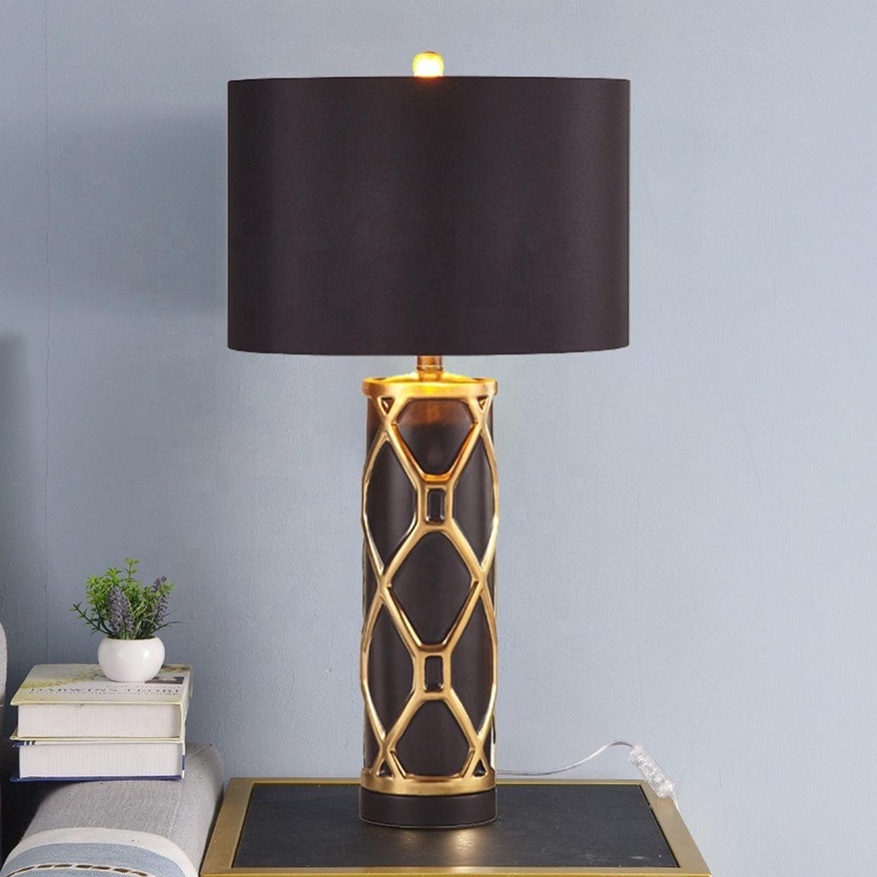 ROWAN MODERN GOLDEN STRIPES CERAMIC TABLE LAMP BEDSIDE LAMP - Ankur Lighting