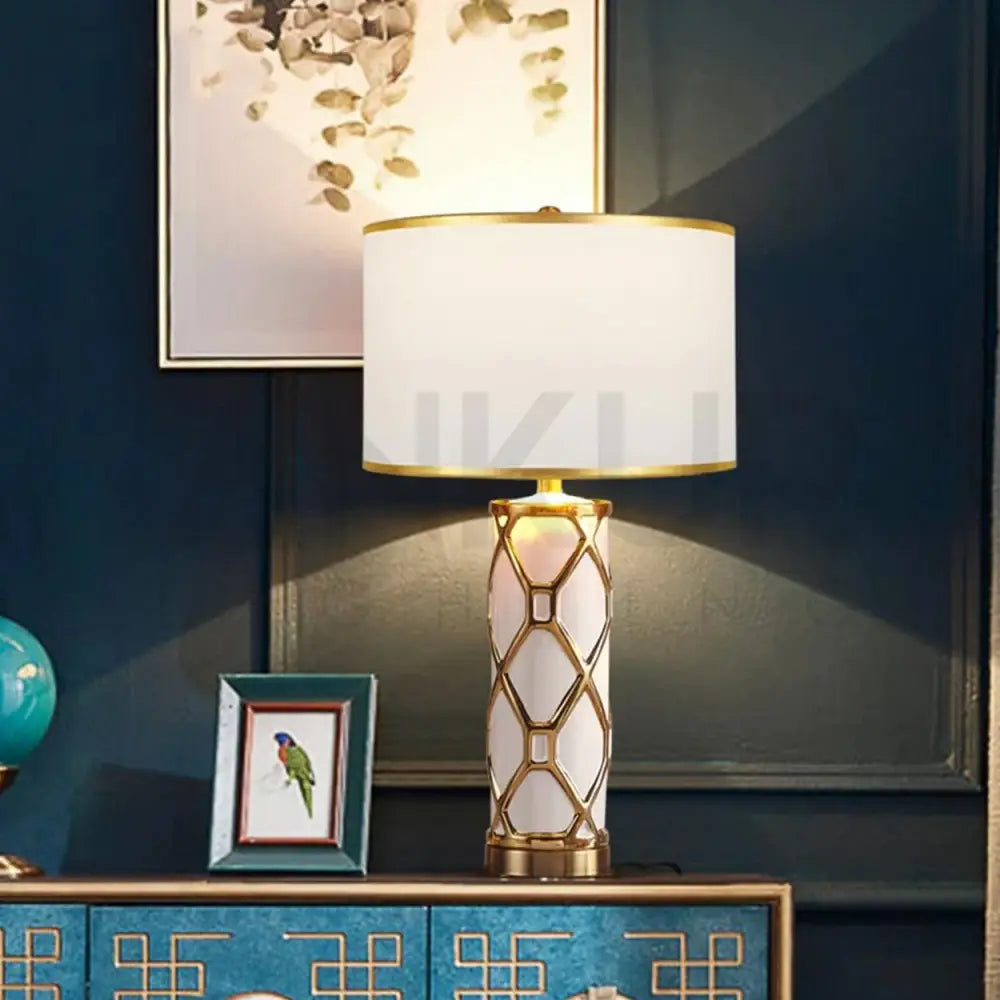ROWAN MODERN GOLDEN STRIPES CERAMIC TABLE LAMP BEDSIDE LAMP - Ankur Lighting