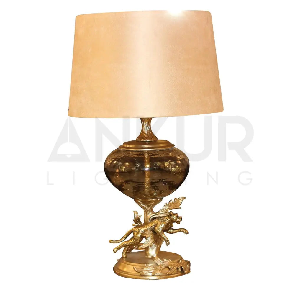 RUNNING LEOPARD HAND MADE METAL AND GLASS TABLE LAMP - Ankur Lighting