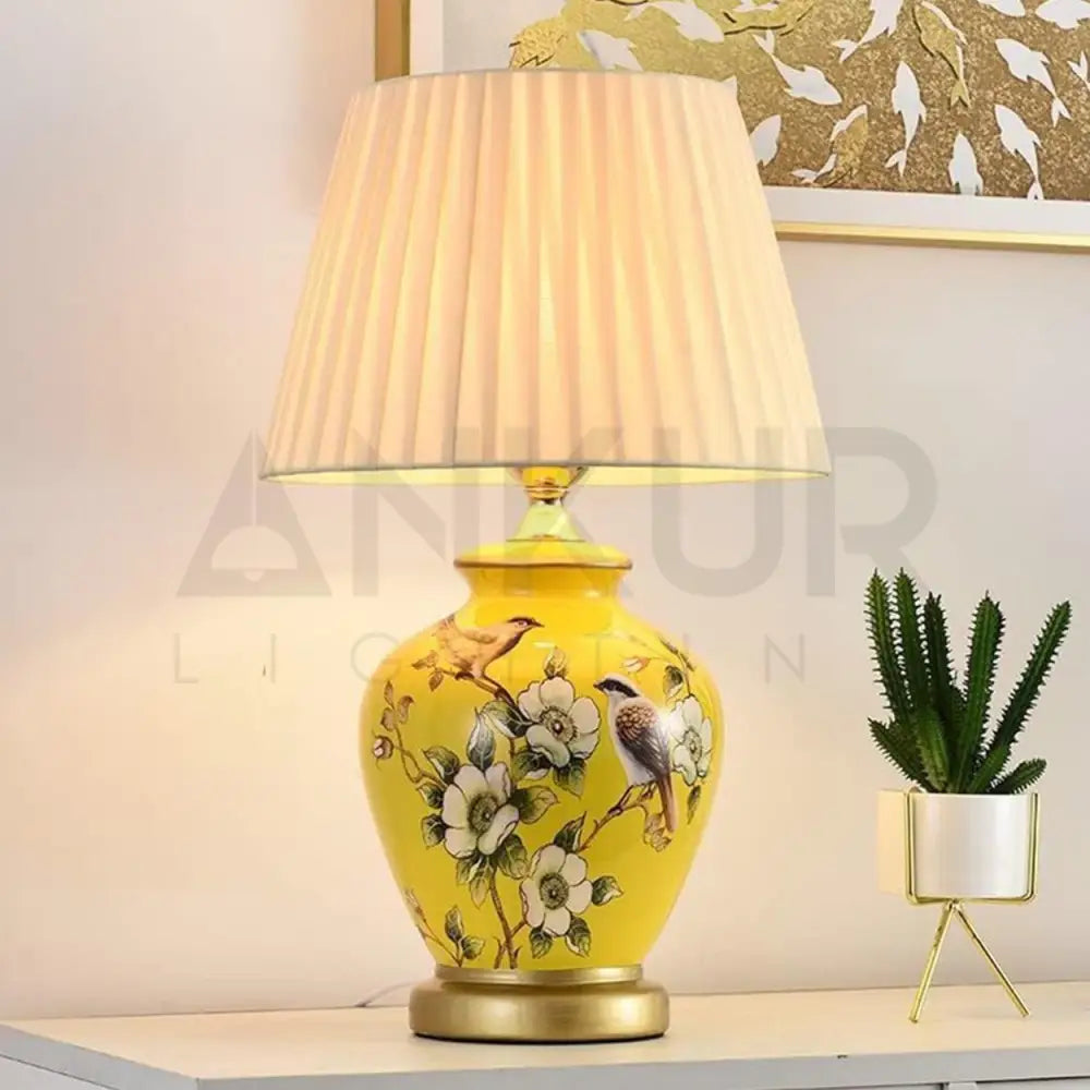 SONGBIRD FLORAL PATTERN CERAMIC TABLE LAMP - Ankur Lighting
