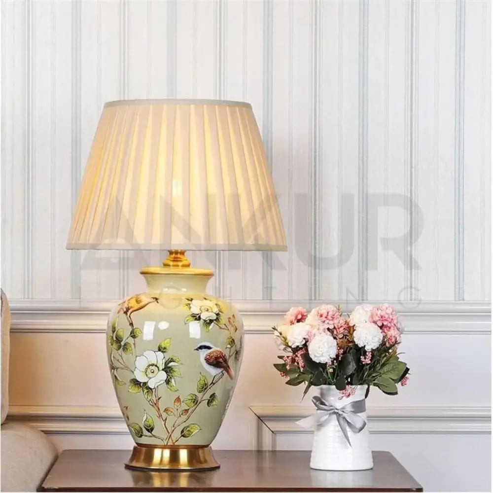 SONGBIRD FLORAL PATTERN CERAMIC TABLE LAMP - Ankur Lighting