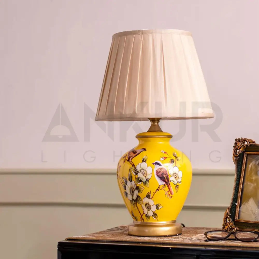 SONGBIRD FLORAL PATTERN CERAMIC TABLE LAMP - Ankur Lighting