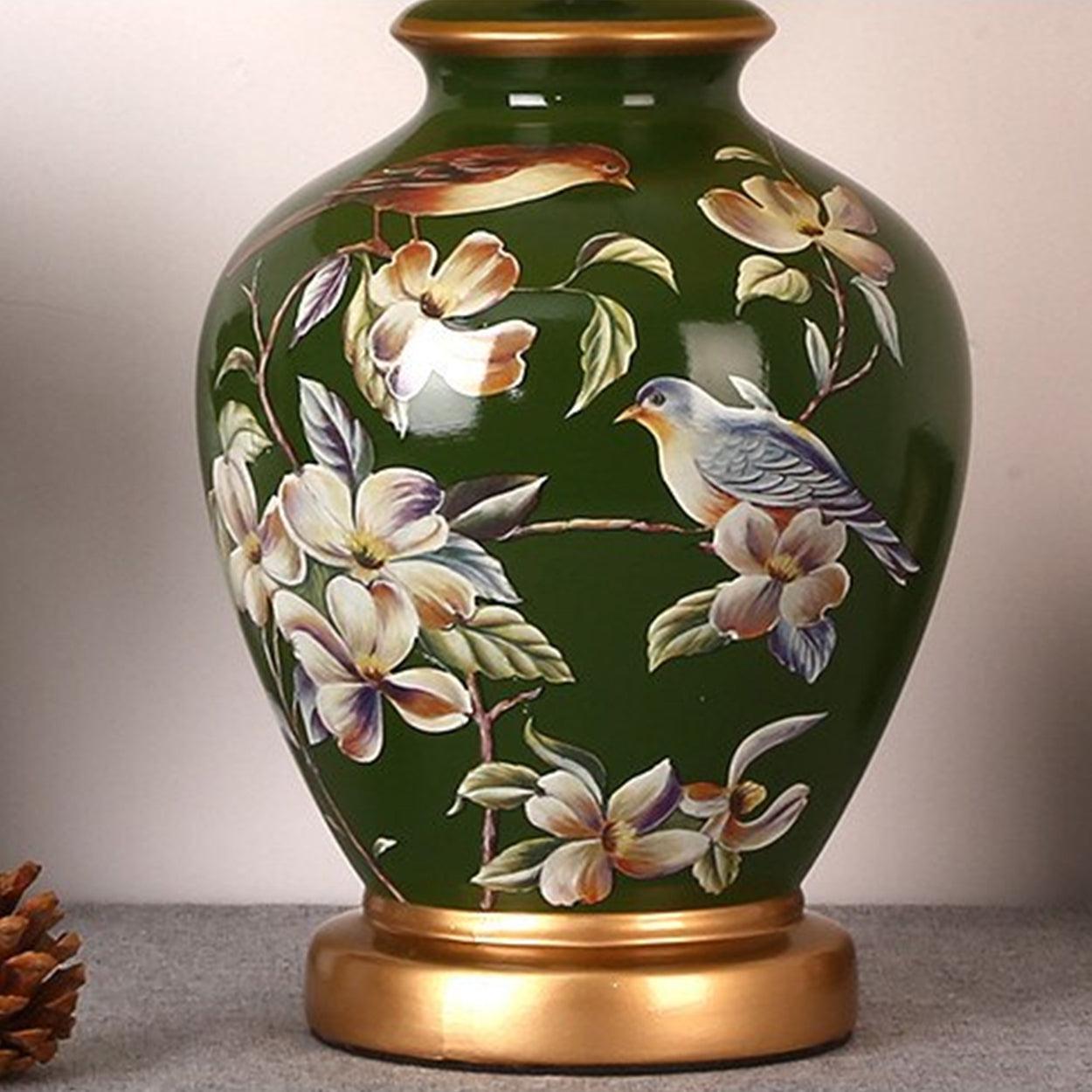 SONGBIRD FLORAL PATTERN CERAMIC TABLE LAMP - Ankur Lighting