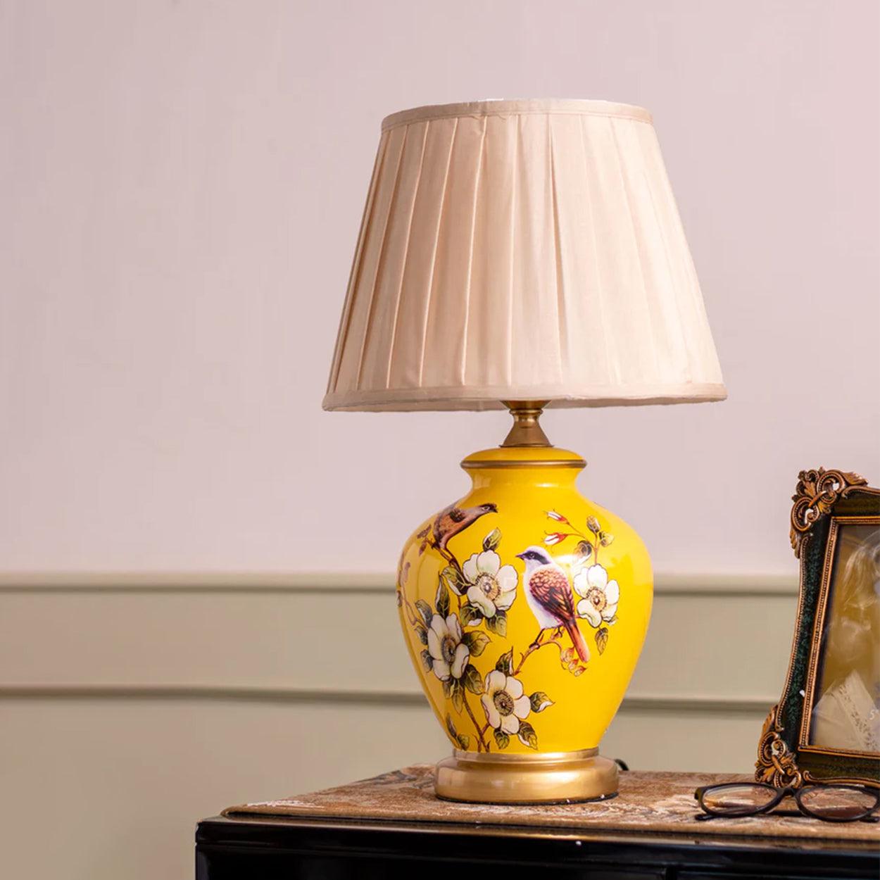 SONGBIRD FLORAL PATTERN CERAMIC TABLE LAMP - Ankur Lighting